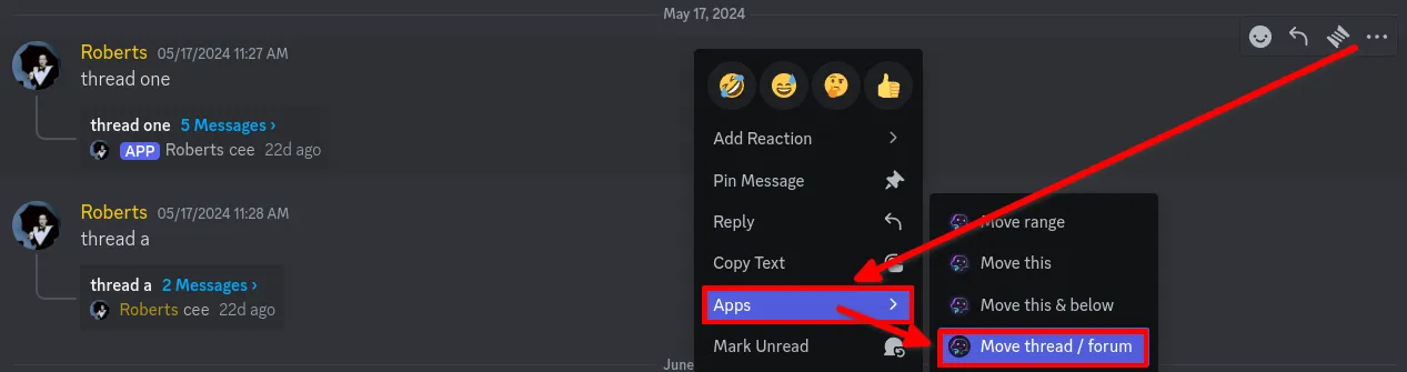 step 1 for moving thread or forum post